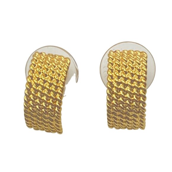 Monet Jewelry - Vintage Monet Gold-Tone Textured Hoop Earrings Original Pierced Backs Corpcore